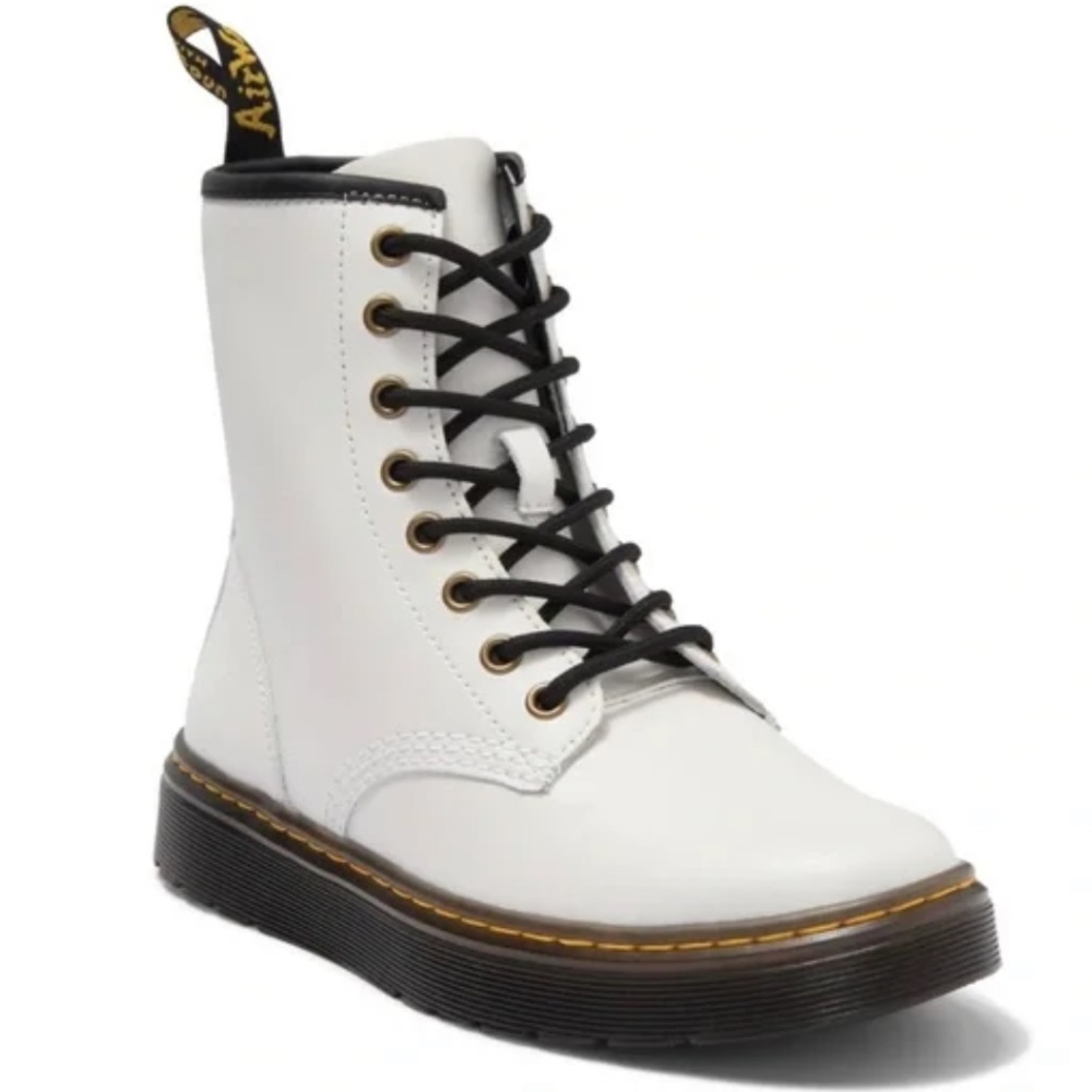 DR. MARTENS Zavala Combat Boot in White Leather Size 9